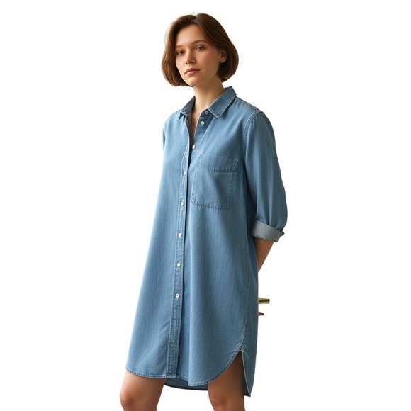 Everlane Dresses & Skirts - Everlane Denim Shirt Dress Womens‎ Size 4 Light Wash Long Sleeve Casual Buttons